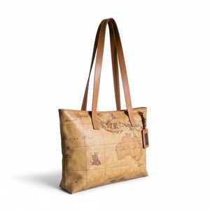 Alviero Martini 1ª Classe Geo Map Leather Tote Global Chic